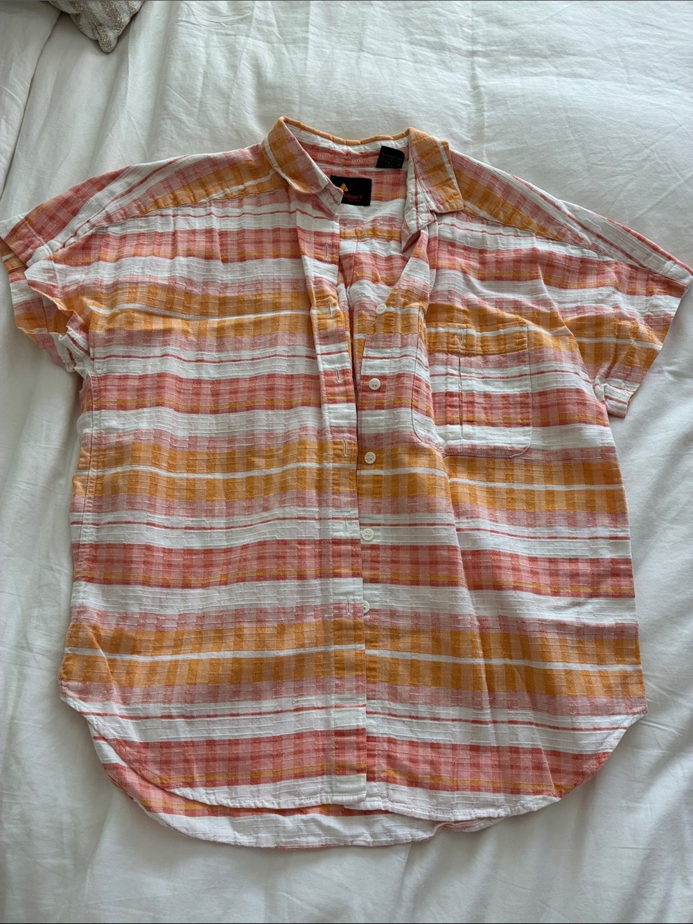 Vintage Lizsport PetitesLightweight Striped Short-Sleeve Shirt - Coral & Orange